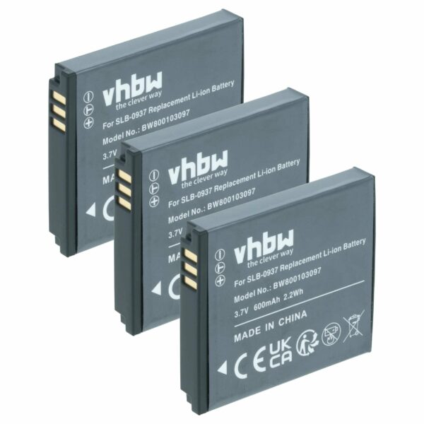 Bateria vhbw 3x SLB-0937 para Samsung - 600mAh, 3.7V, Li-Ion