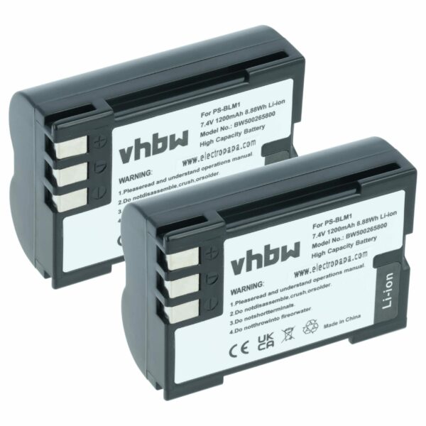 2x Bateria compatível com Olympus PS-BLM1 - 1200mAh, 7.2V, Li-Ion