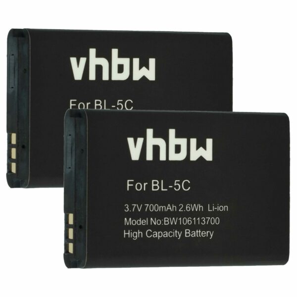 Bateria vhbw 2x para telemóvel Alcatel RTR001F01, 3BN67332AA, 10000058 - 700 mAh 3.7 V Li-Ion