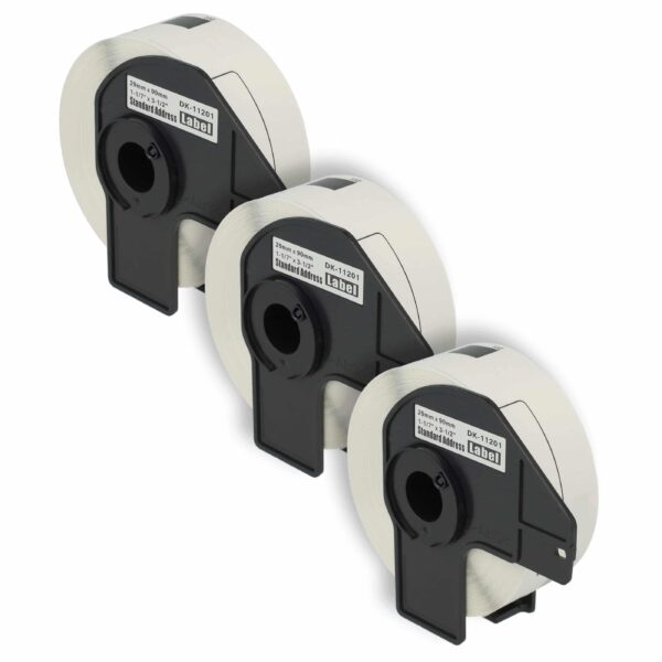 3x Rolos de Etiquetas vhbw para Brother DK-11201 - 29 mm x 90 mm + Suporte