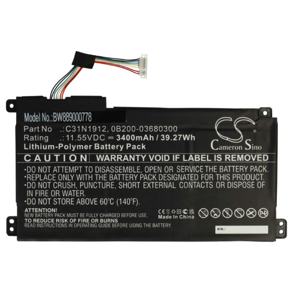 Bateria vhbw para Asus 0B200-03680300, C31N1912 - 3400 mAh 11.55 V Li-polímero