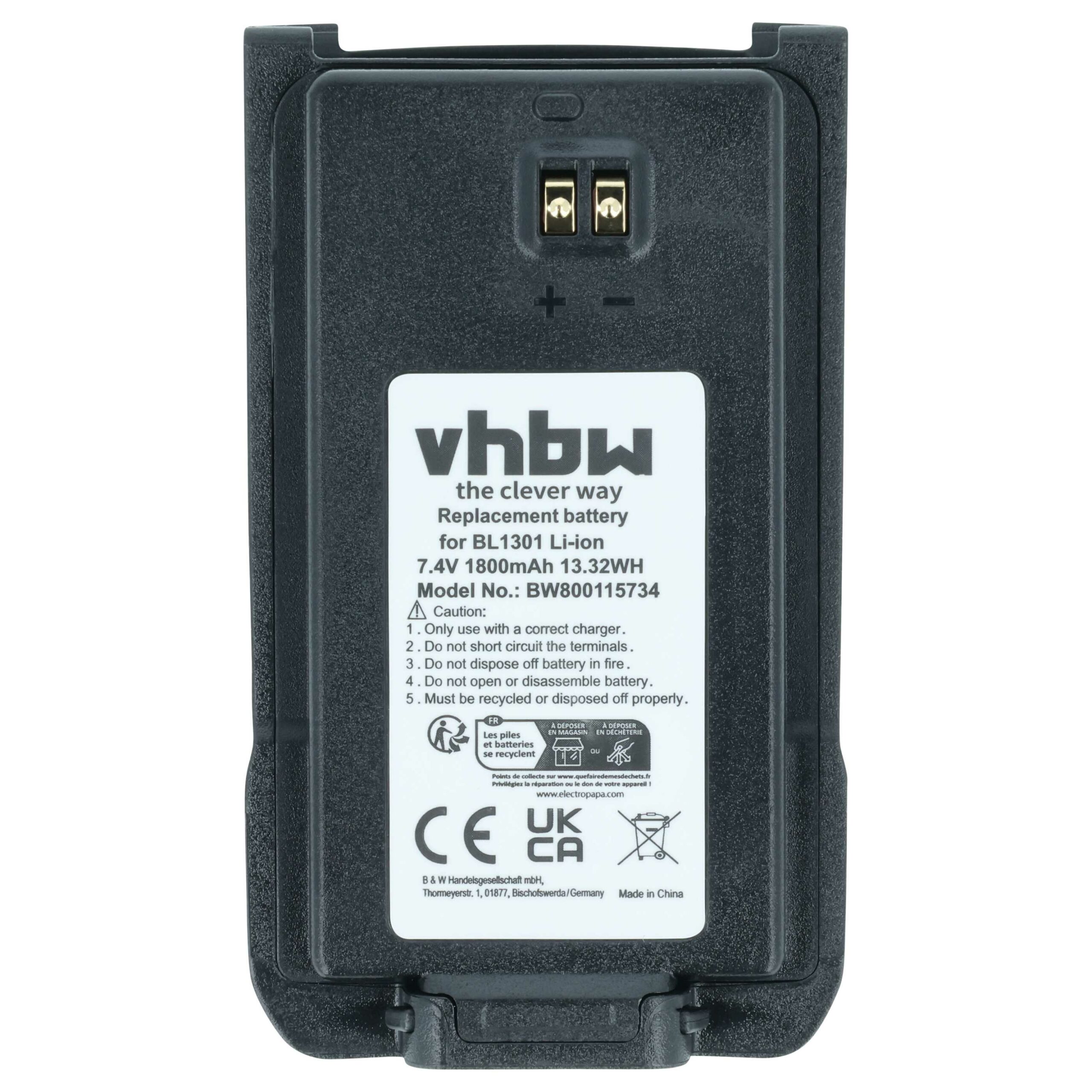 Bateria vhbw para Rádios Hytera HYT - Substitui BL2407, BL1301, BL1719 - 1800 mAh 7.4 V Li-Ion (Pack 5x) - Image 3