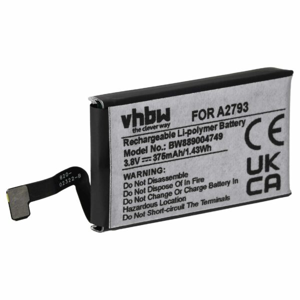 Bateria para Auscultadores Apple A2793 - 375 mAh 3.8 V Li-polymer vhbw