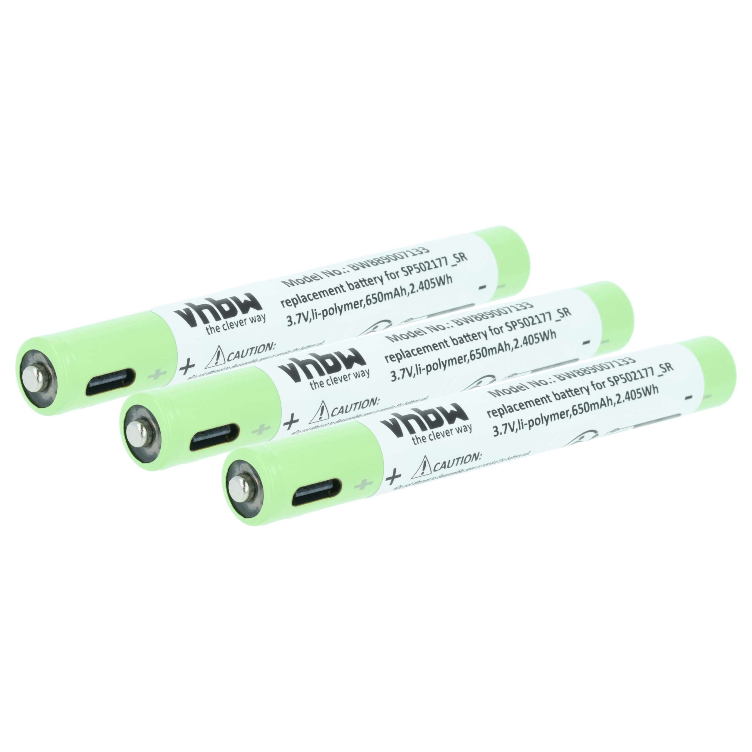 Bateria para Lanterna vhbw (3x 650 mAh, 3.7 V, Li-polymer) substitui Ledlenser SP502177_SR
