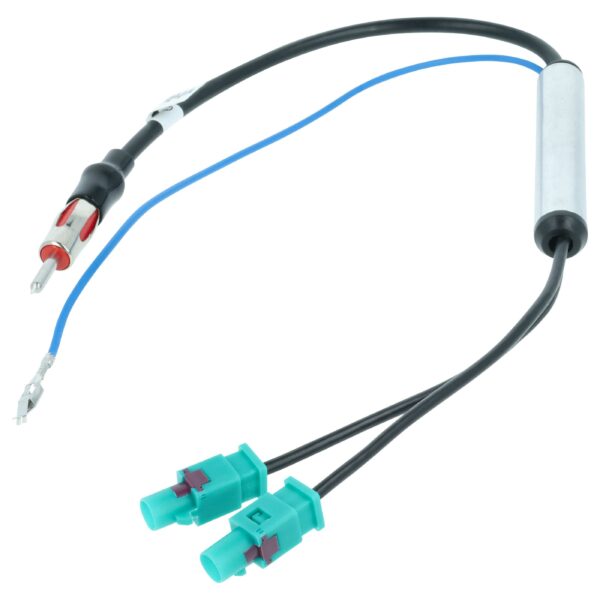 Amplificador de Antena DIN (m) para Duplo Fakra (m) - Audi, Seat, VW - Alimentação Phantom, 35 cm