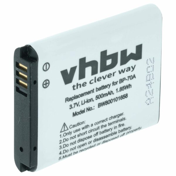 Bateria vhbw para Samsung BP70a, BP-70a, SLB-70A, EA-BP70A - 500mAh, 3.6V, Li-Ion