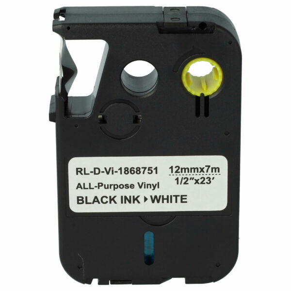 Fita de Etiquetas Compatível com Dymo 1868751 - 12 mm Preto sobre Branco, Vinil Multiusos