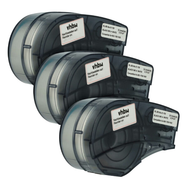 Fita de Etiquetas vhbw compatível com Brady M21-750-7425 - 19,05 mm Preto sobre Branco (Pack 3x)