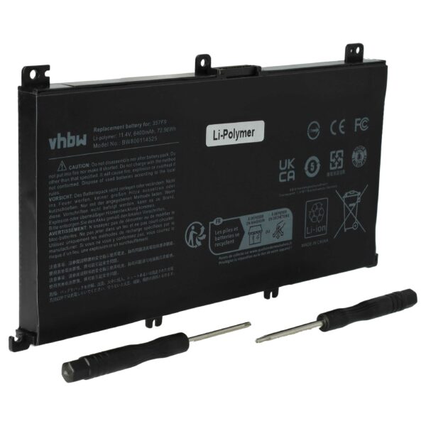Bateria para Portátil vhbw Dell 71JF4 P57F002 6400 mAh 11.4 V