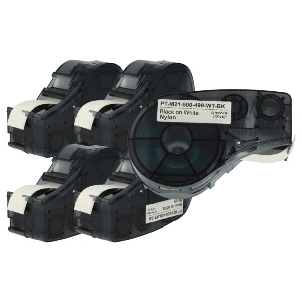 5x Fita de Etiquetas vhbw substitui Brady BM21-500-499 - 12.7 mm Preto a Branco