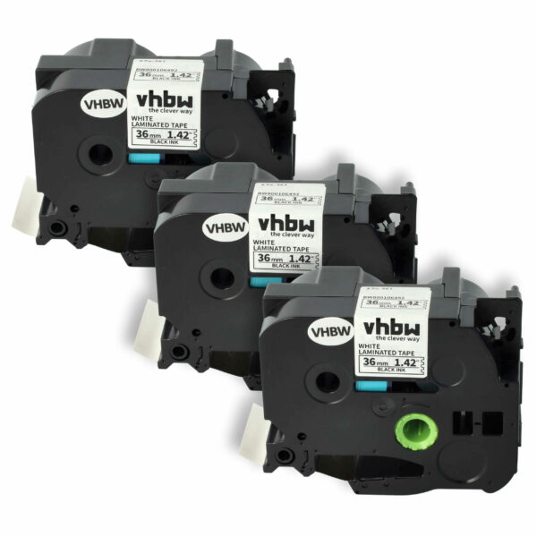 3x Fita de Etiquetas Compatível com Brother TZ-261, TZE-261 - 36 mm Preto sobre Branco