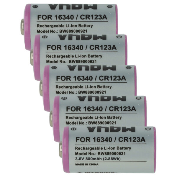 Bateria vhbw Universal 5x 16340, CR123A 800 mAh 3.6 V Li-Ion