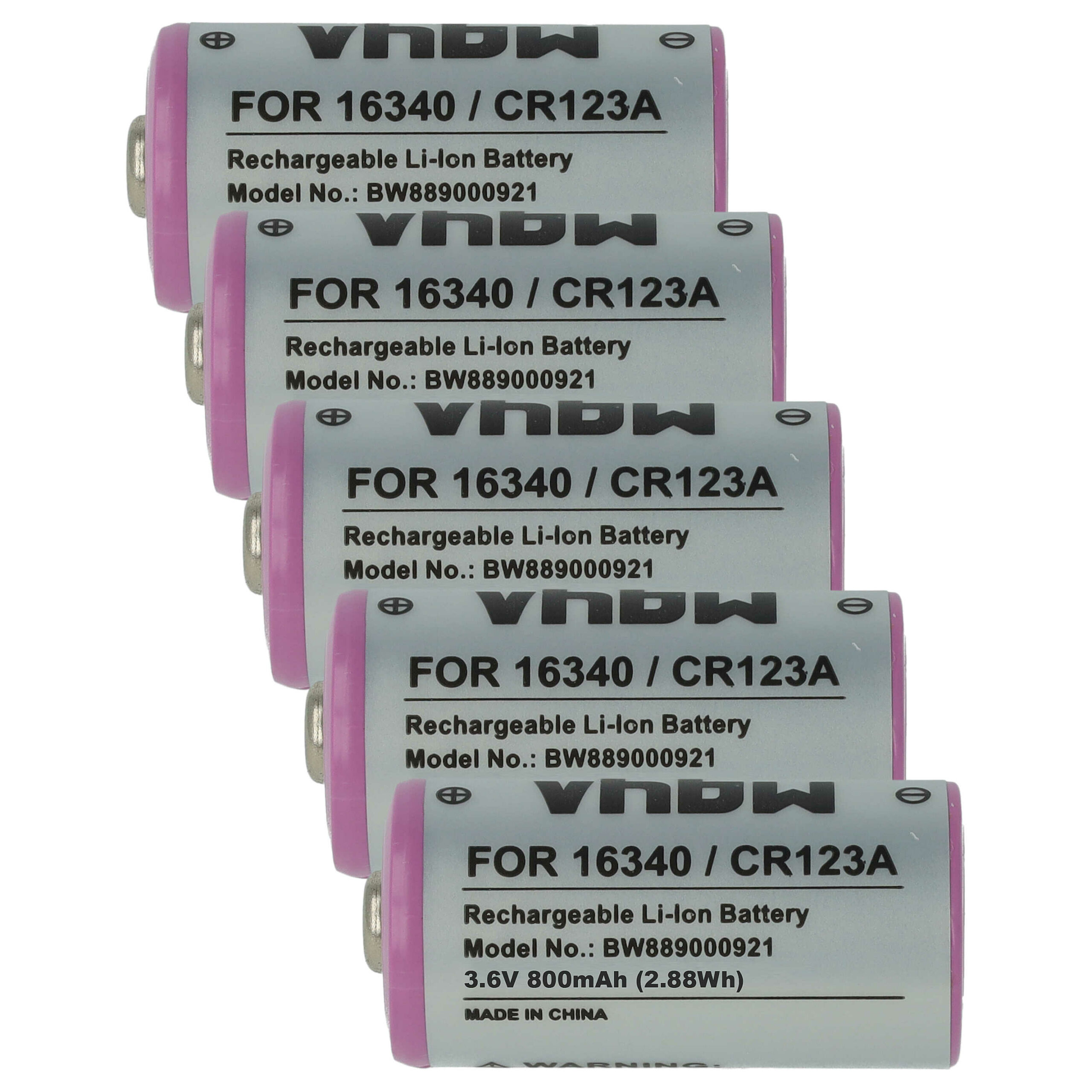 Bateria vhbw Universal 5x 16340, CR123A 800 mAh 3.6 V Li-Ion