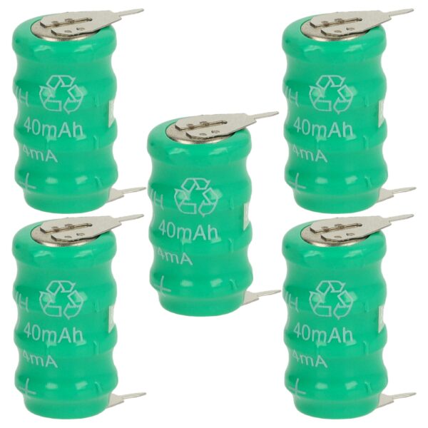 5x Pilha Botão vhbw V40H 2 Pinos para Modelismo e Lâmpadas Solares - 40 mAh 4.8 V NiMH