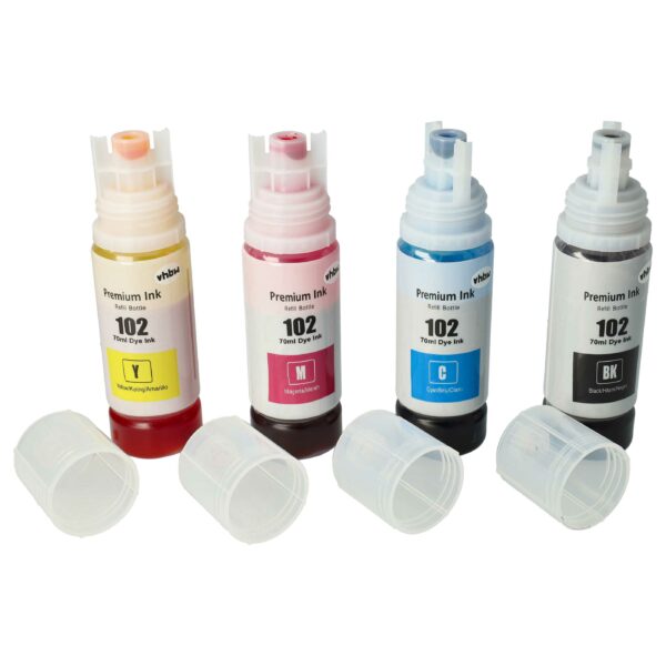Kit de Recarga de Tinta Colorida vhbw para Epson 102 - 4x 280 ml (Magenta, Cyan, Preto)