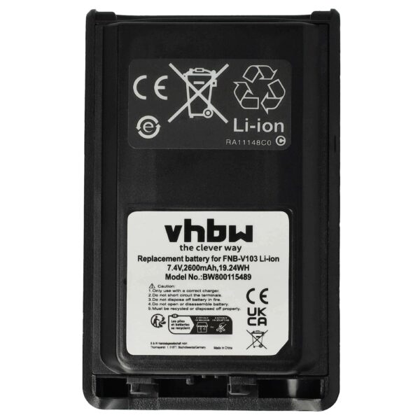 Bateria vhbw para Rádio Yaesu Vertex FNB-V103 / FNB-V104 - 2600 mAh 7.4 V Li-Ion