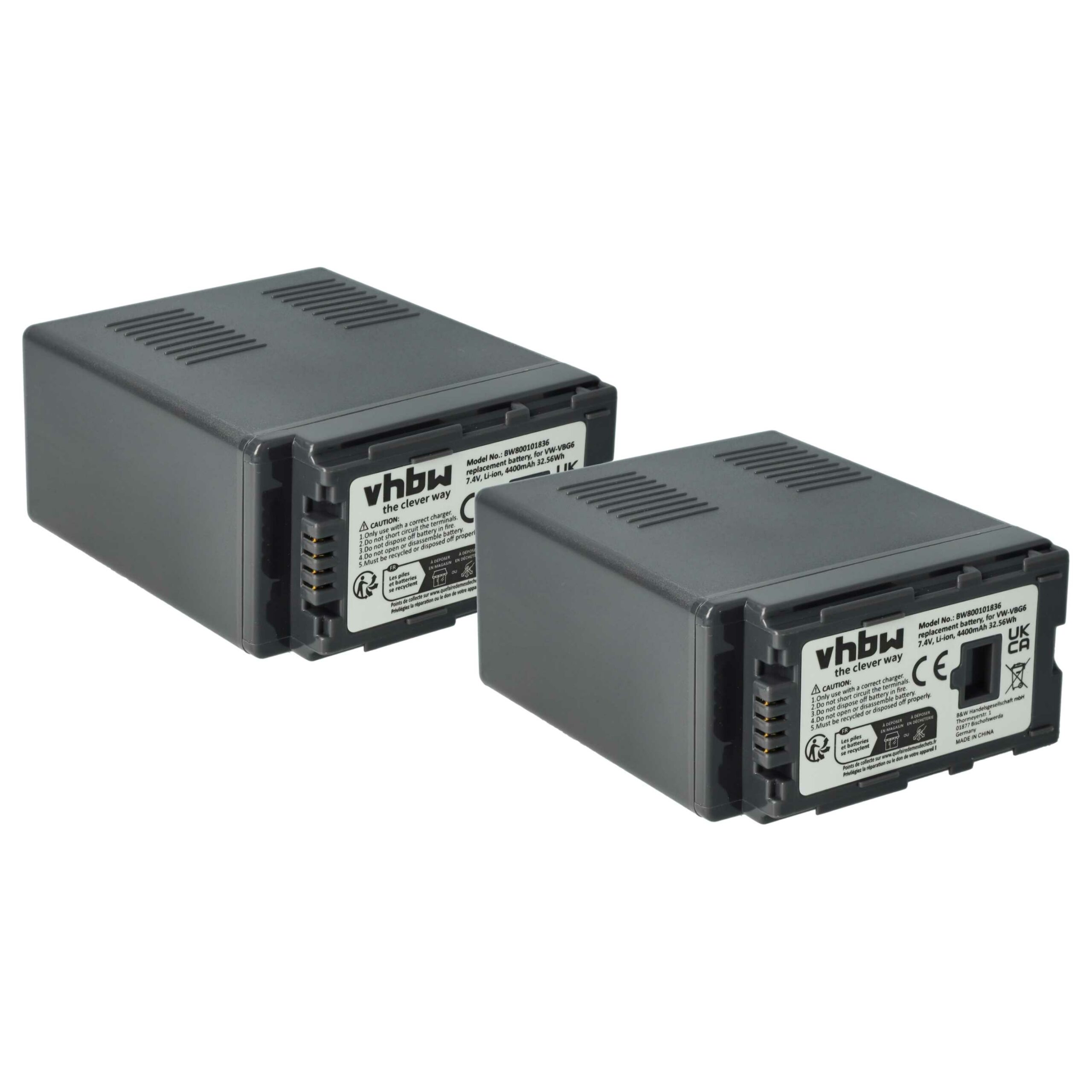 Bateria vhbw 2x compatível com Panasonic VW-VBG6 - 4400 mAh 7.4 V Li-Ion