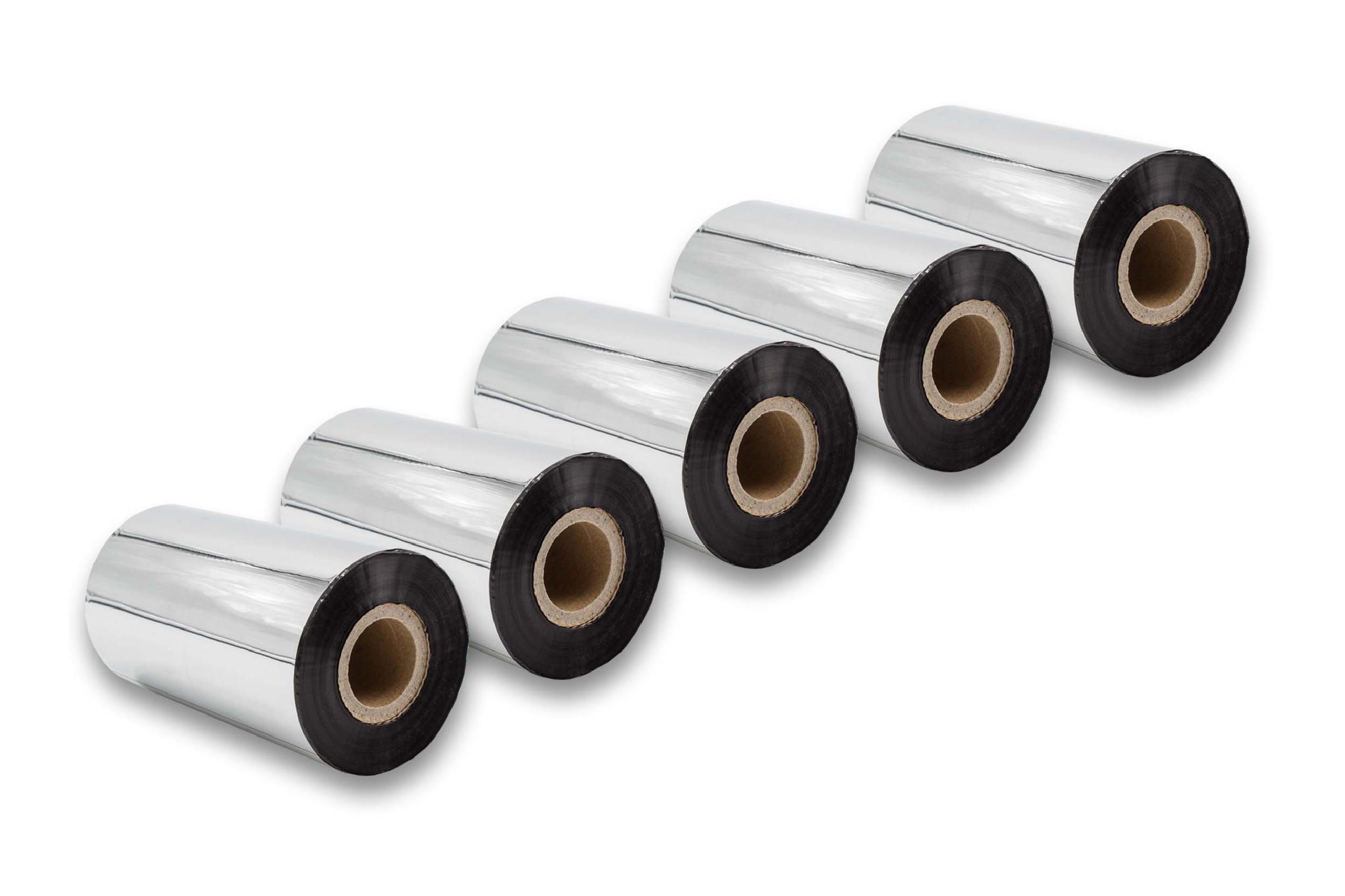 Pack 5x Fita de Transferência Térmica compatível com Godex, Printronix, TSC, Valentin - 110 mm x 300 m, Qualidade Wax-Plus