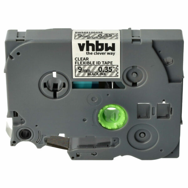 Fita de Etiquetas compatível com Brother TZE-FX121 - 9 mm Preto em Transparente, Flexível