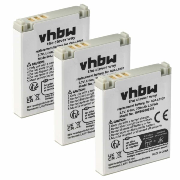 3 Baterias vhbw Substituem Panasonic CGA-LB102 para Telefone Fixo Panasonic - 700 mAh 3.7 V Li-Ion