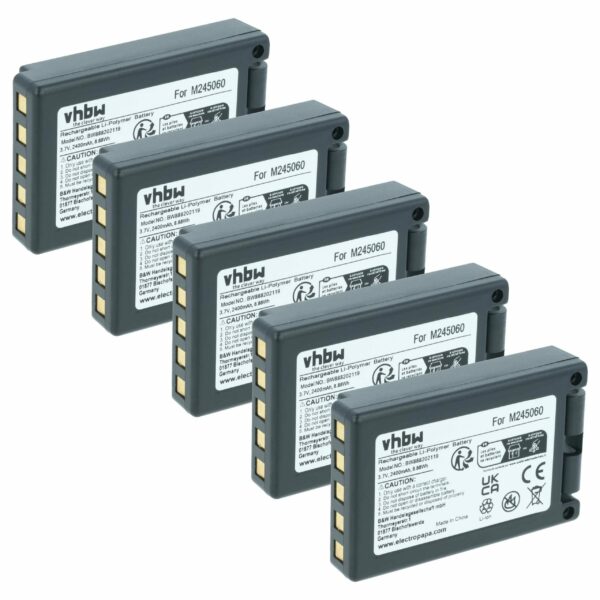 Pack 5 Baterias vhbw Compatíveis com Teleradio M245060, 22.381.2, D00004-02 - 2400 mAh