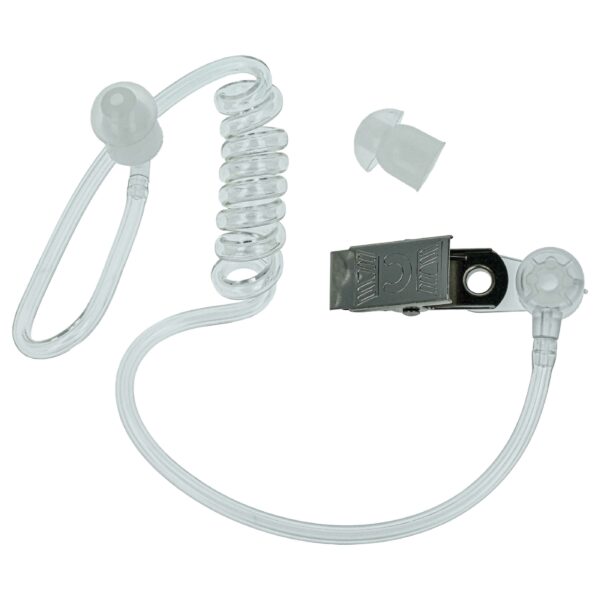 Tubo de Som Espiral para Auscultador Motorola FTN6707 - vhbw com Adaptador e Clip, Transparente/Branco