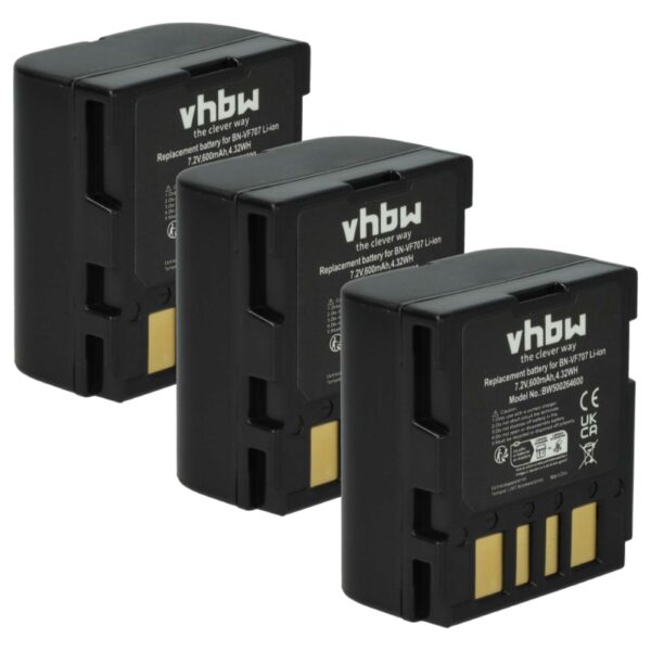 Bateria vhbw para câmara JVC BN-VF714, BN-VF707 (3x 600 mAh 7.2 V Li-Ion)
