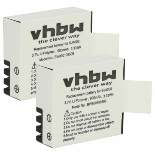 Bateria vhbw 2x para Videocâmera EKEN PG1050 - 900 mAh 3.7 V Li-polímero