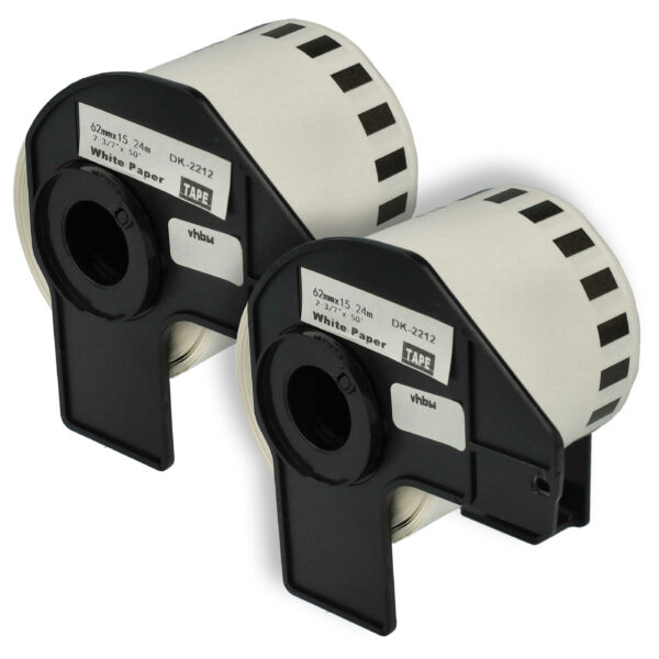 2x Rolo de Etiquetas compatível com Brother DK-22212 - 62 mm x 15,24 m + Suporte
