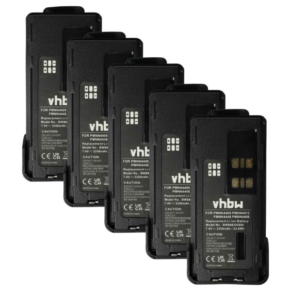 Bateria vhbw 5x para Motorola PMNN4406BR, PMNN4406, PMNN4409 - 3350 mAh 7.4 V Li-Ion + Clip de Cinto