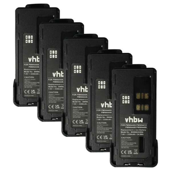 Bateria vhbw 5x para Motorola PMNN4406BR, PMNN4406, PMNN4409 - 3350 mAh 7.4 V Li-Ion + Clip de Cinto