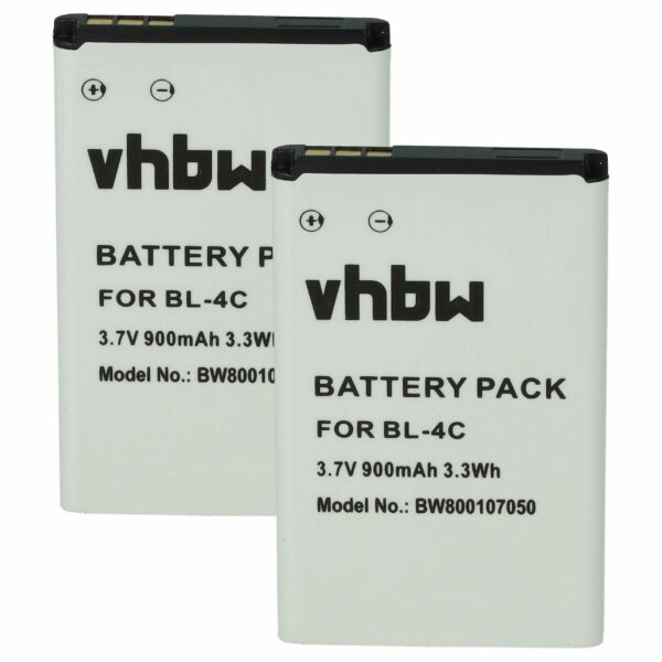 Bateria para Telemóvel vhbw 2x substitui BBK BL-4C - 900 mAh 3.7 V Li-Ion