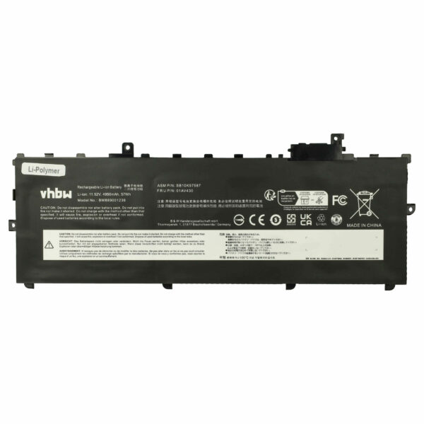 Bateria vhbw para Lenovo 01AV429, 01AV431, 01AV430, 01AV494 - 4950 mAh 11.52 V Li-polymer