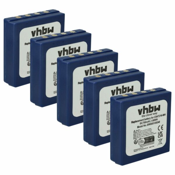 Bateria vhbw 6V 700 mAh NiMH para Rádios HBC/Hetronic/Abitron (Pack 5x) - Compatível BA222060, BA222061, BA203060, FBFUB03, AF-FUB03M, KH68302500