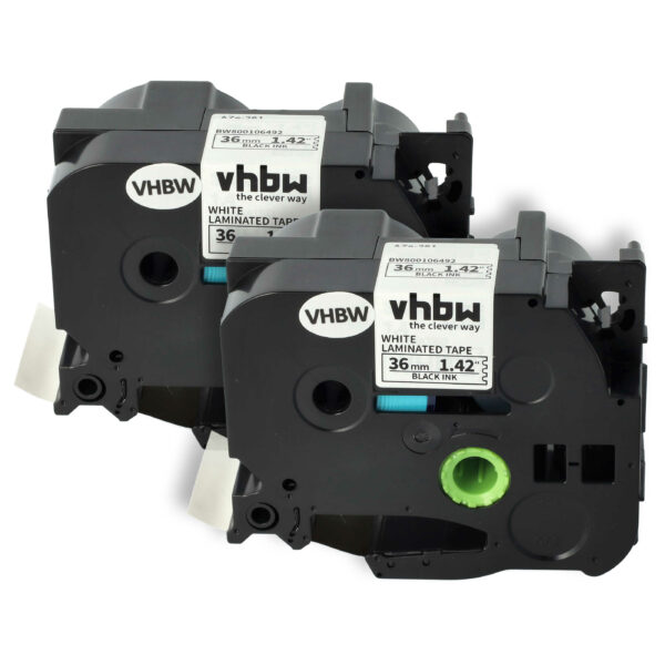 2x Fita de Etiquetas compatível com Brother TZ-261, TZE-261 - 36 mm Preto sobre Branco