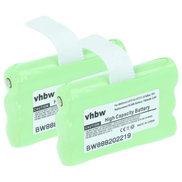 Bateria para Rádio Midland AVP14 - vhbw 700 mAh 3.6 V NiMH (Pack 2 unidades)