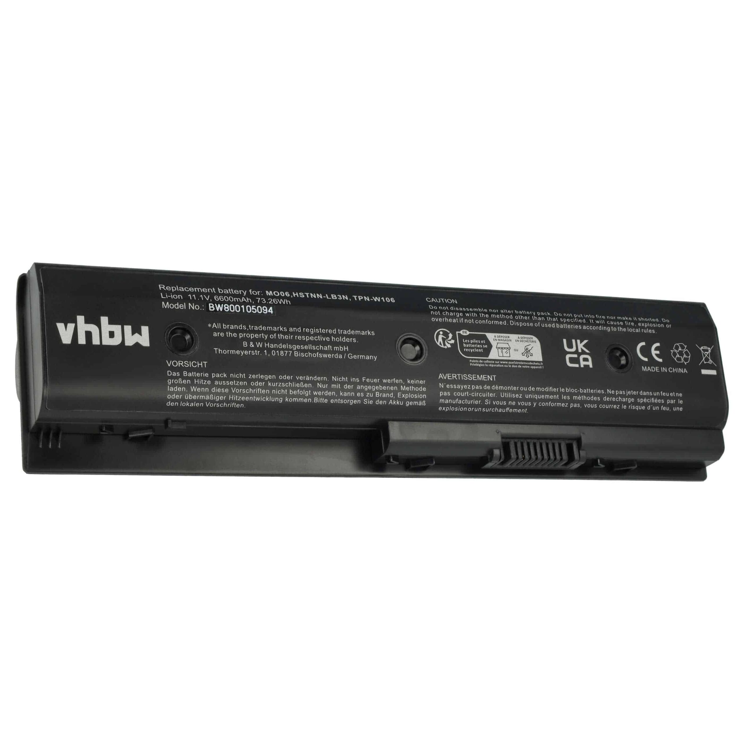 Bateria para Portátil HP vhbw - 6600 mAh 10.8 V Li-Ion (Substitui 671567-831, 671567-421, 672326-421, 671731-001)