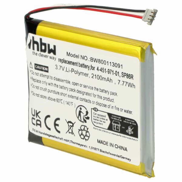 Bateria para Consola de Jogos Sony - Compatível com SP86R, 4-451-971-01 - 2100 mAh 3.7 V Li-Ion vhbw