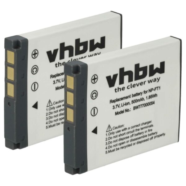 2x Bateria vhbw compatível com Sony NP-FT1 - 500mAh, 3.6V, Li-Ion