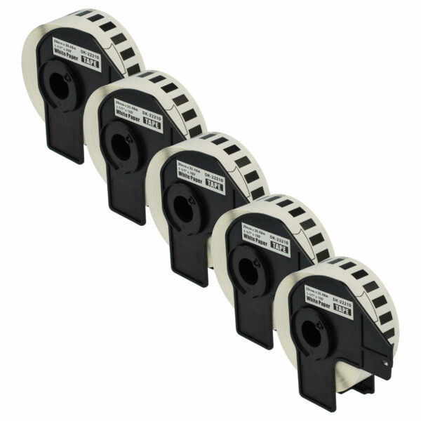 Rolo de Etiquetas vhbw 29 mm x 30,48 m Compatível com Brother DK-22210 (Pack 5 + Suporte)