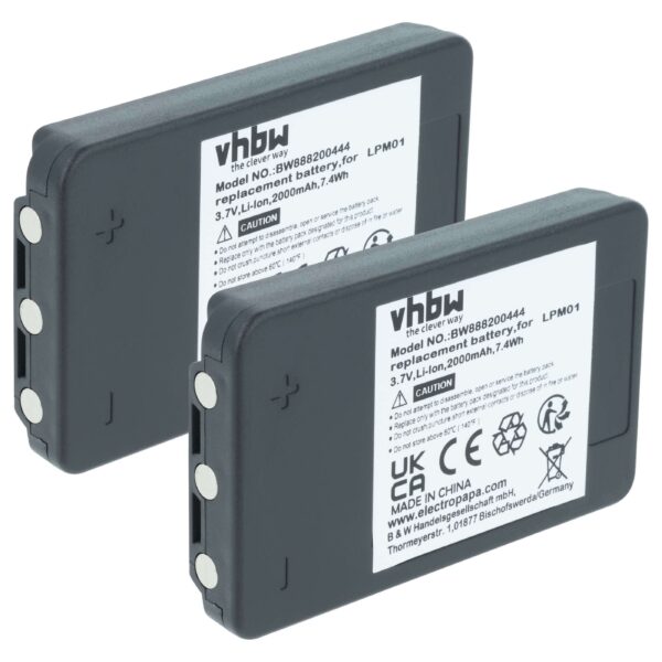 2x Bateria de Substituição vhbw para Telecomando Autec MHM03, LPM01LI, LPM01 - 2000 mAh
