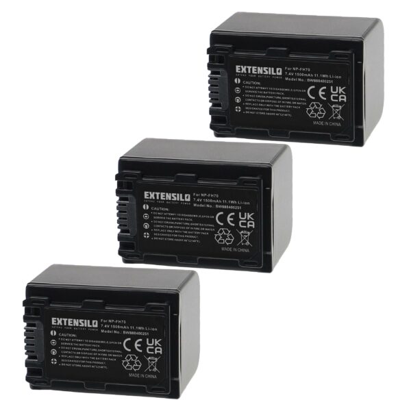3x Bateria Extensilo para Sony NP-FH70 - 1500mAh, 7.4V