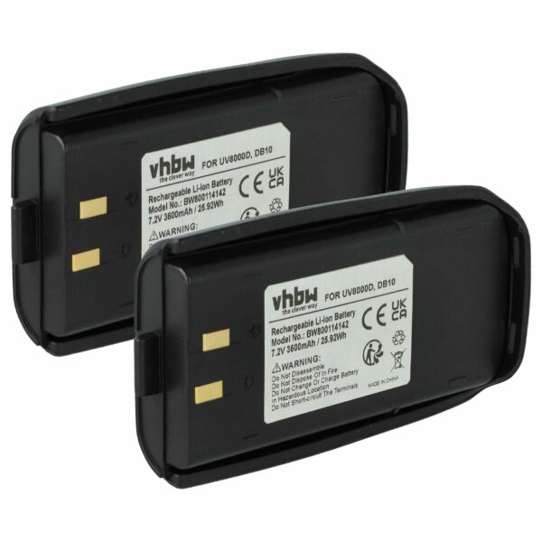 Bateria vhbw 2x 3600 mAh 7.2V Li-Ion para Rádios TYT/Tytera/Polmar (substitui UV8000D, DB10)