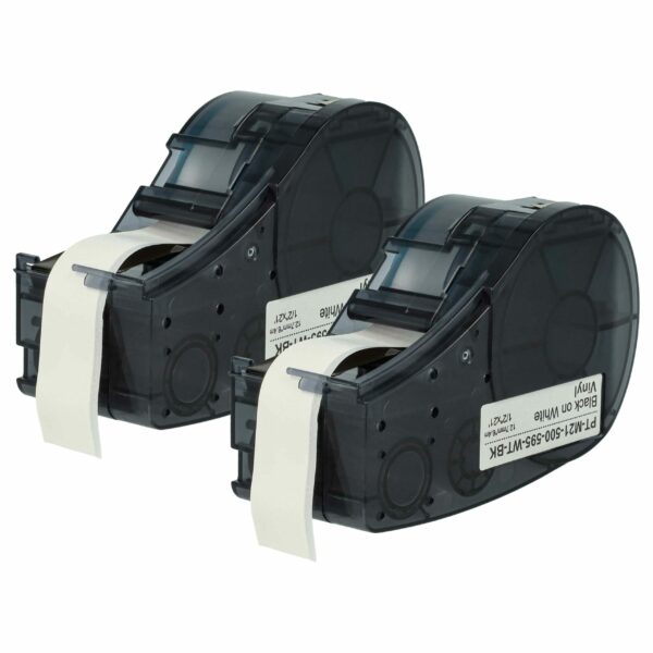 2x Fita de Etiquetas compatível com Brady M21-500-595-WT - 12,7 mm Preto sobre Branco, Vinil