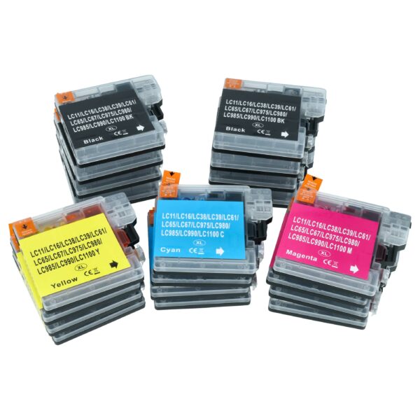 Conjunto 20x Cartuchos de Tinta vhbw compatíveis com Brother LC980, LC1100, LC985 - Impressora DCP-145C - P/C/M/A