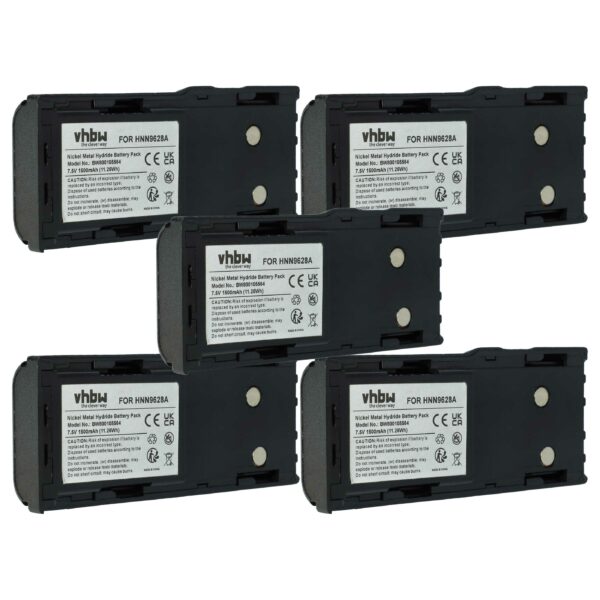 5x Bateria para Rádio Motorola HNN8133C, HNN9628A, HNN8308A - 1500 mAh 7.5 V NiMH + Clip de Cintura vhbw