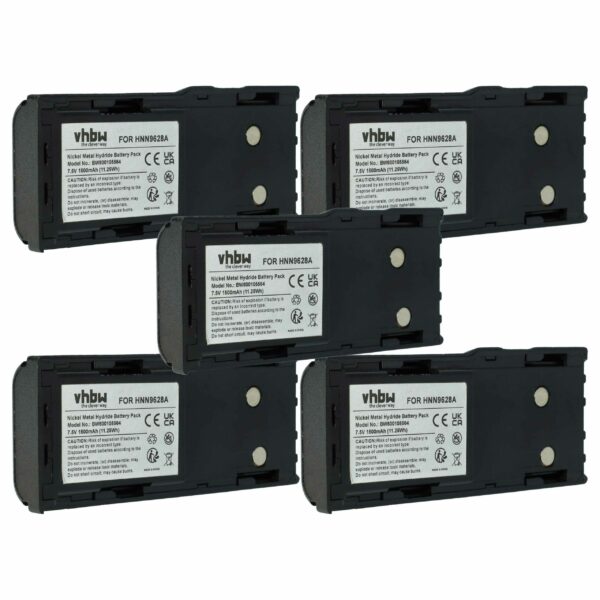 5x Bateria para Rádio Motorola HNN8133C, HNN9628A, HNN8308A - 1500 mAh 7.5 V NiMH + Clip de Cintura vhbw