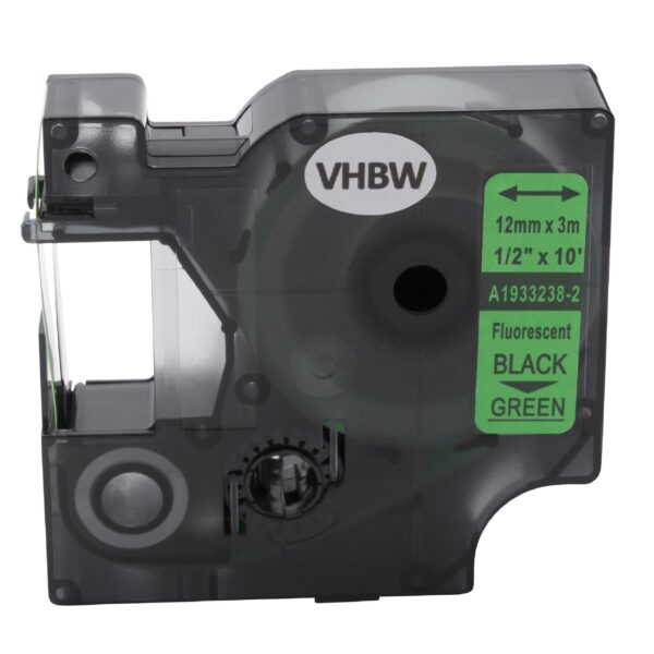 Fita de Etiquetas vhbw compatível com Dymo D1, 1933238-2 - 12 mm Preto em Verde Neon
