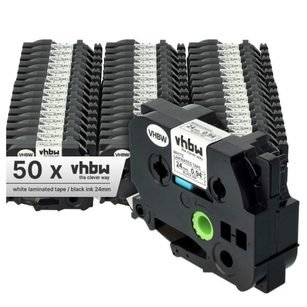 Pack 50x Fita de Etiquetas Compatível Brother TZ-251, TZE-251 - 24 mm Preto sobre Branco