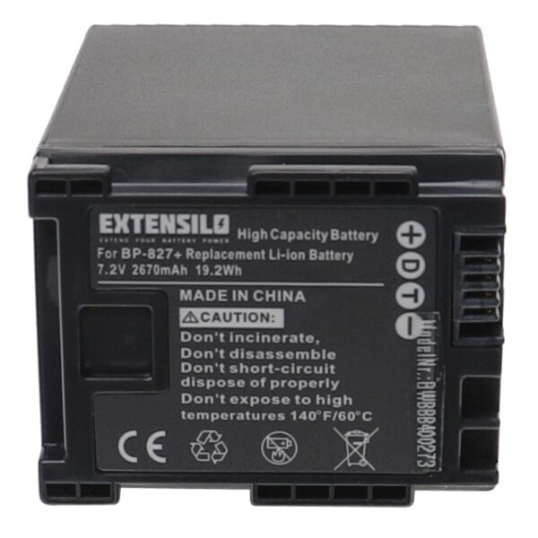 Bateria Extensilo para Câmaras Canon BP-827, BP-820, BP-828 - 2670 mAh 7.2V Li-Ion